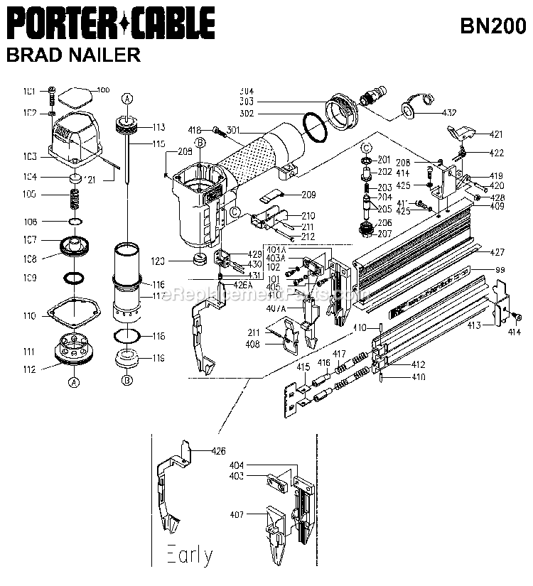 Porter Cable BN200 (Type 1) 2in Brad Nailer Kit Power Tool Page A Diagram
